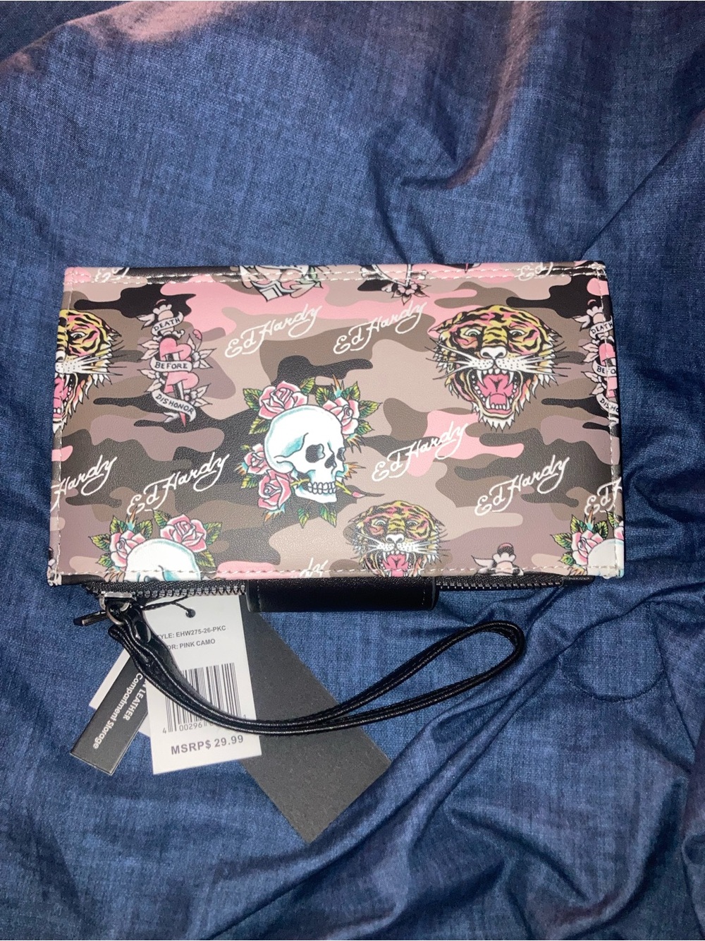 Ed Hardy Camo Print Wristlet in Pink, Brown, Black - Picture 6 of 6